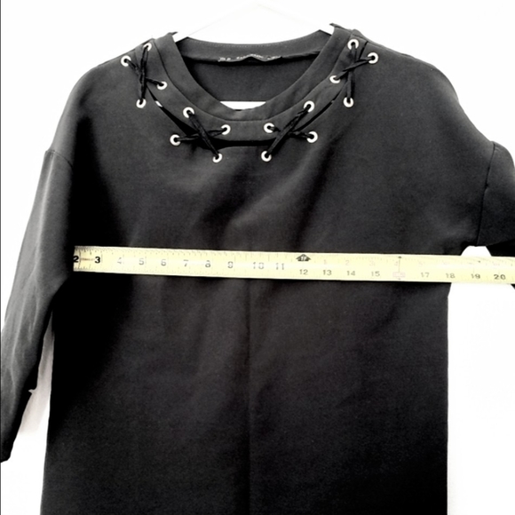 Zara Basic Black Tunic Top Womens Size XS Crisscross Neckline 3/4 Sleeve Shirt - Picture 4 of 6
